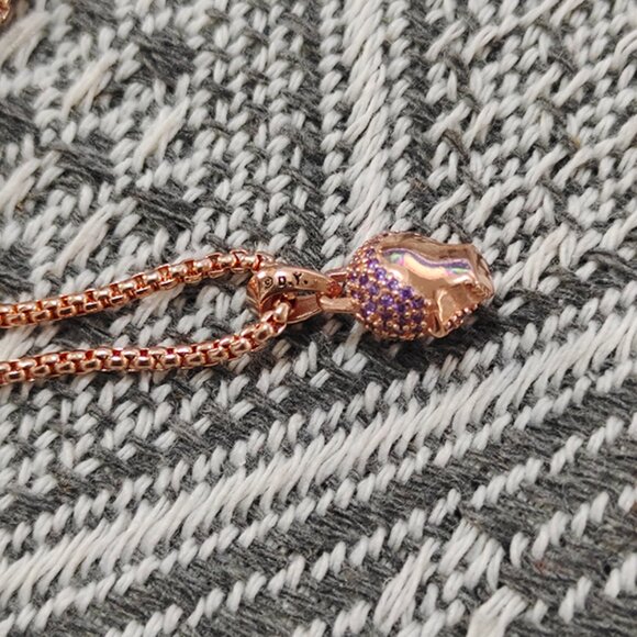 David Yurman 18k Gold Hole-Inlaid Purple Diamond Necklace - Picture 6 of 8